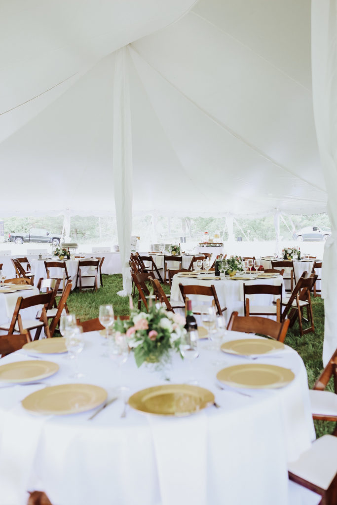 My Wedding Decor; Our outdoor wedding decor, greenery, ivory and blush florals, gold accents, rustic woods and a large barn! Rustic chic wedding reception outside! - www.nikkisplate.com