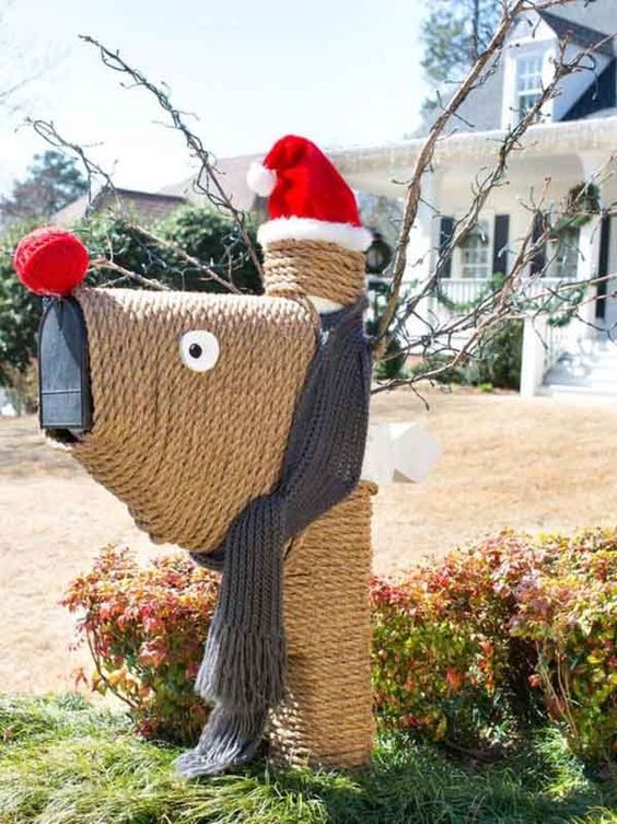 This Christmas mailbox is decorated to look like Rudolf the Red-Nosed Reindeer himself!