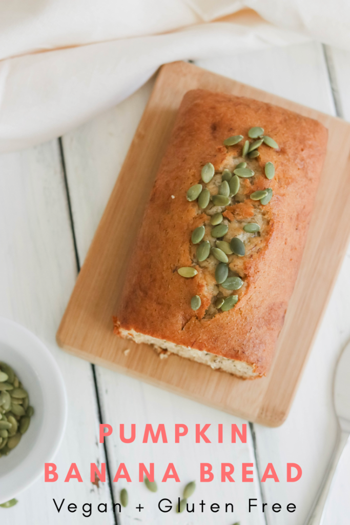 Pin image for Pumpkin Banana Bread {Vegan & GF}; a delicious fall, dairy and gluten free, bread for all pumpkin spice lovers! This autumn bread will be a winner in your house! || Nikki's Plate www.nikkisplate.com