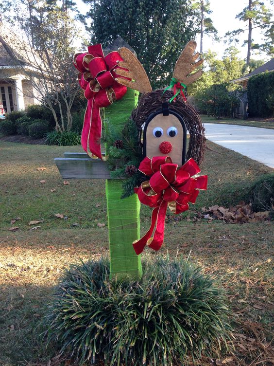 This christmas mailbox is decorated to look like Rudolf the Red Nosed Reindeer and is an easy DIY