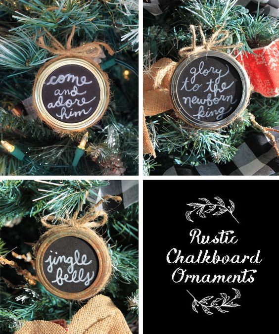 Make these cute mason jar lid chalkboard ornaments that make perfect holiday gifts