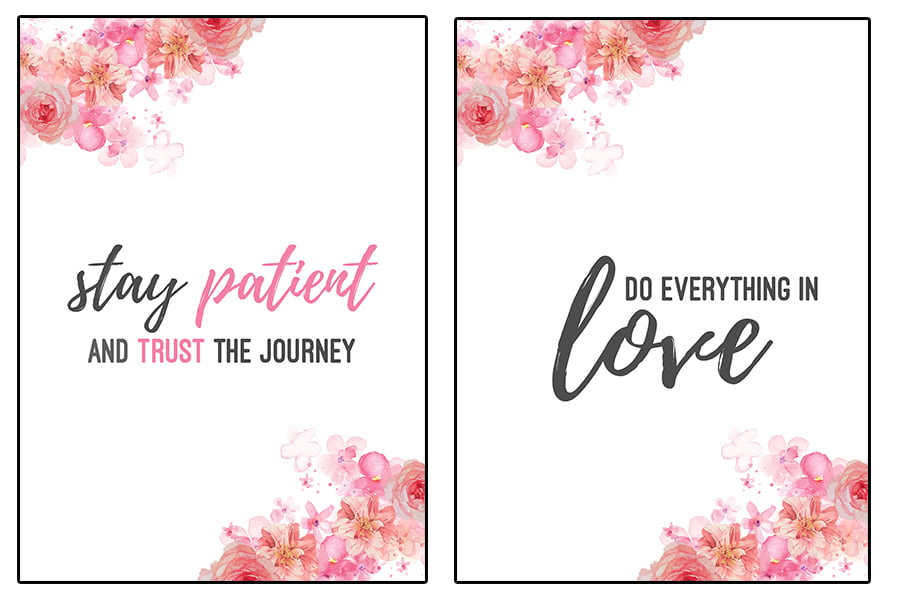 These floral wall art printables have soft pink flowers and strong motivational quotes that inspire