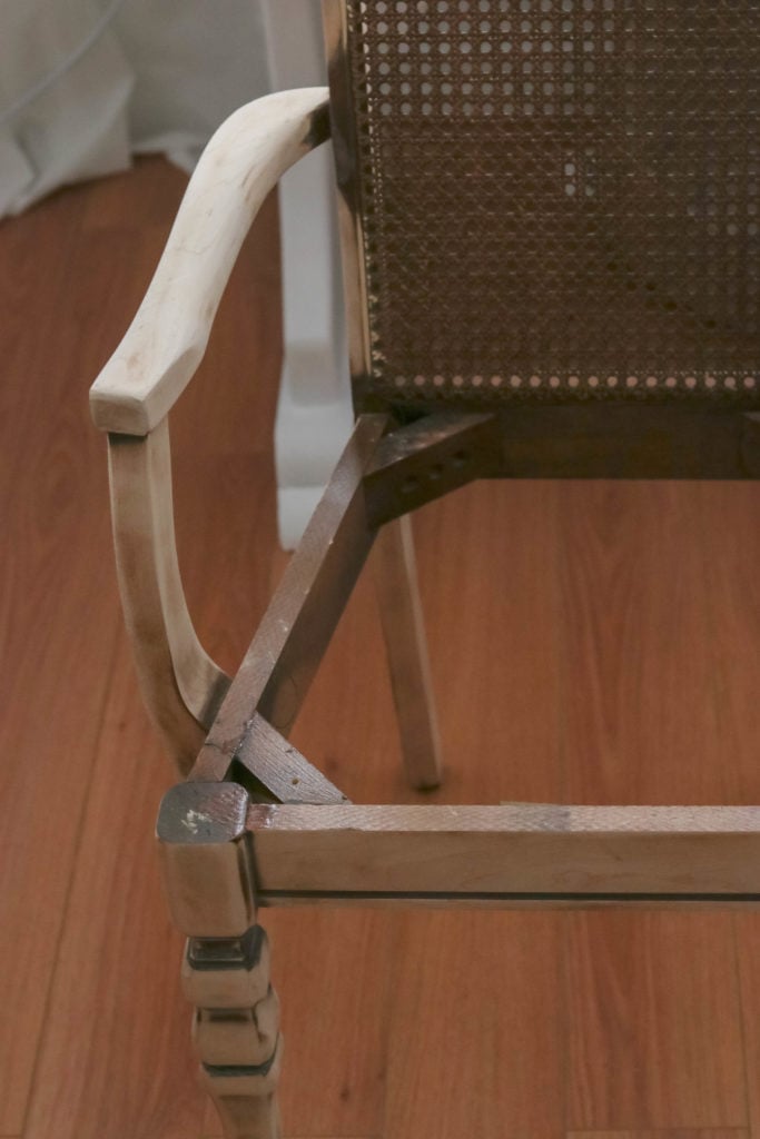 Sanding down all the wood finish on this antique office chair was really easy!