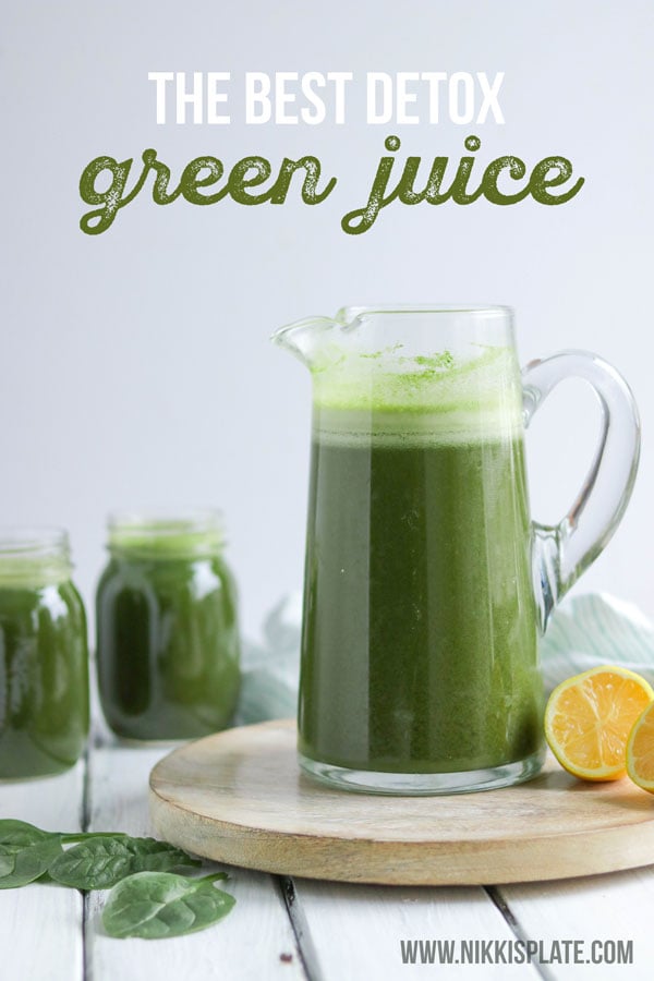 This detox green juice recipe helps you lose weight, get healthy and detox your body. Its delicious and easy to make! #greenjuice #detoxjuice #greenjuicerecipe #juicecleanse #greenjuicecleanse | Nikki's Plate