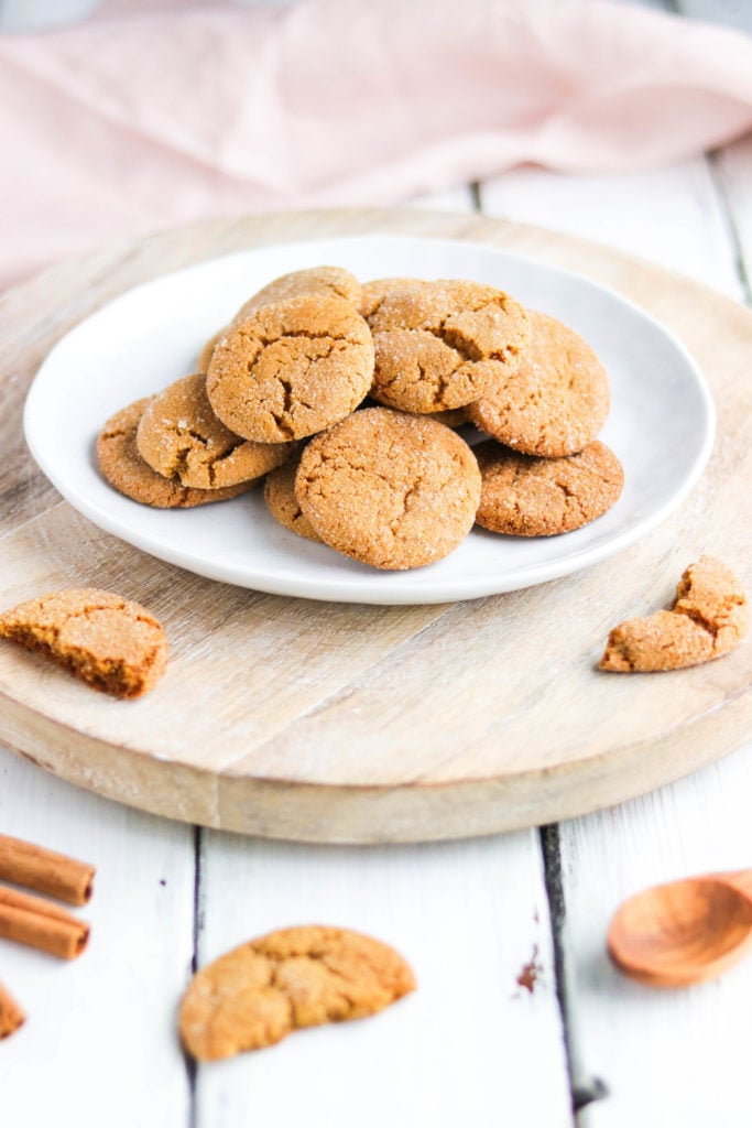 Soft and chewy, sweet vegan ginger molasses cookies are a healthy cookie that you can enjoy any time of year