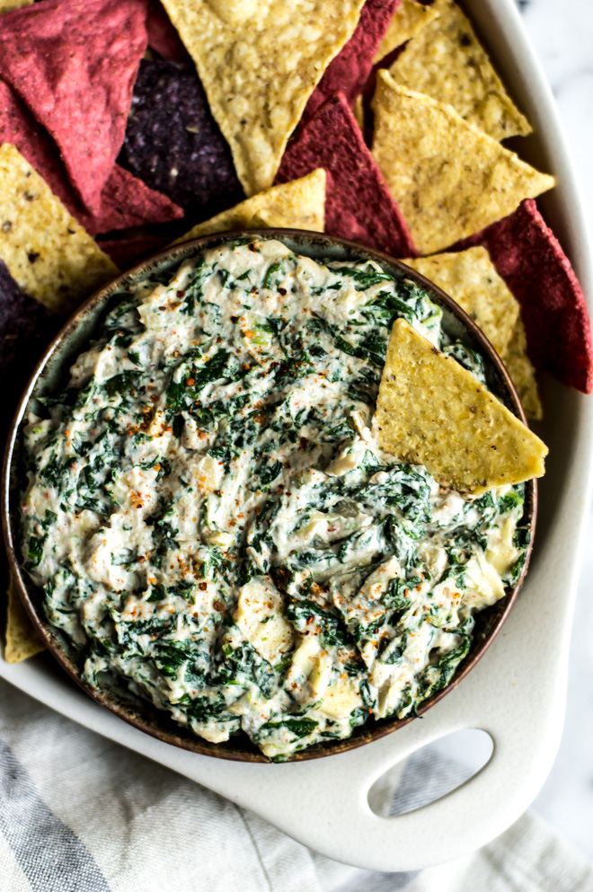 Healthy Super Bowl Appetizers (Vegan, Gluten Free, Sugar Free) || Spinach Artichoke Dip #superbowl #appetizers #healthy #vegan || Nikki's Plate