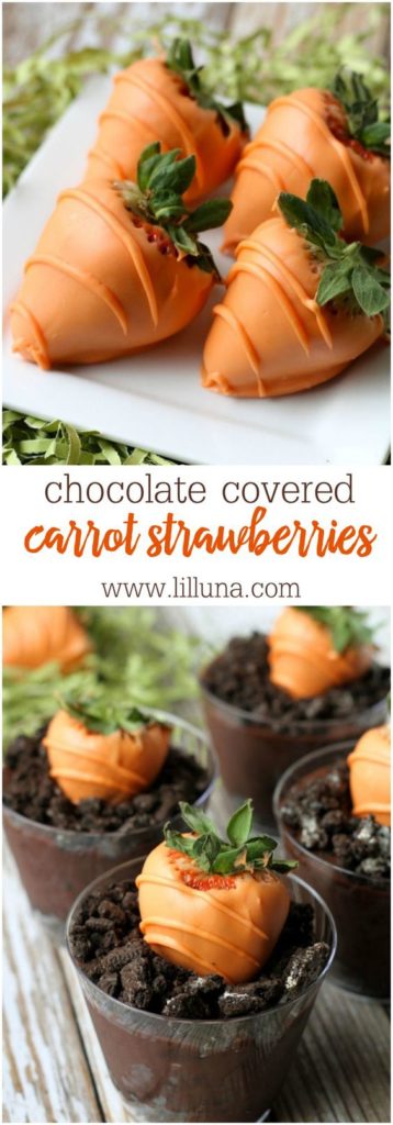 Chocolate covered Carrot strawberries || Cute Easter Recipes || Dessert - www.nikkisplate.com