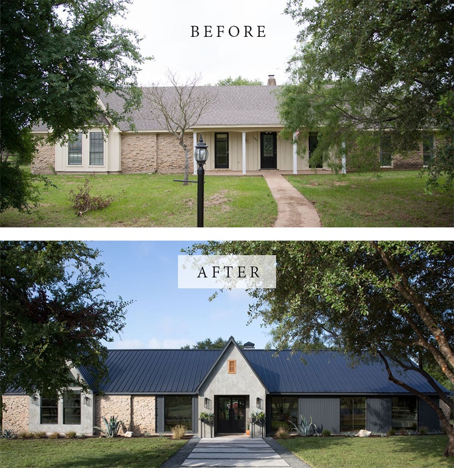 Best House Exterior Renovations By Joanna Gaines; Here are the best before and after reveals on the show Fixer Upper. House Front, Curb Appeal and Home Front. || Southern House, bungalow, brick painted