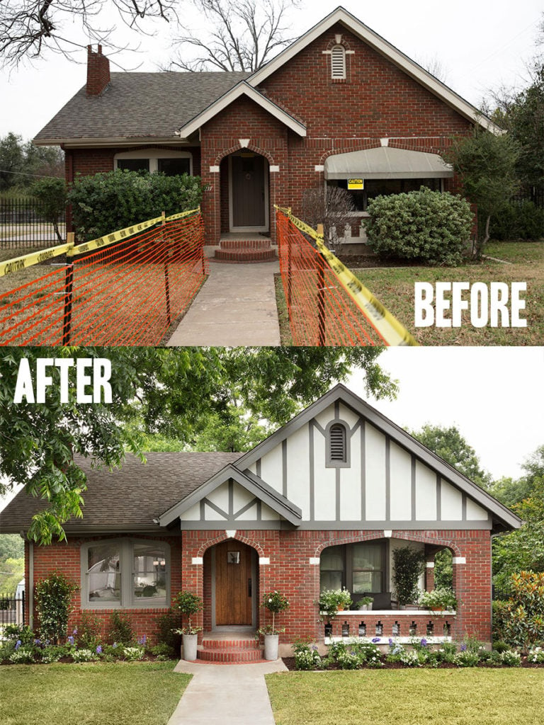 Best House Exterior Renovations By Joanna Gaines; Here are the best before and after reveals on the show Fixer Upper. House Front, Curb Appeal and Home Front. || Southern House, Bungalow, exterior paint, brick