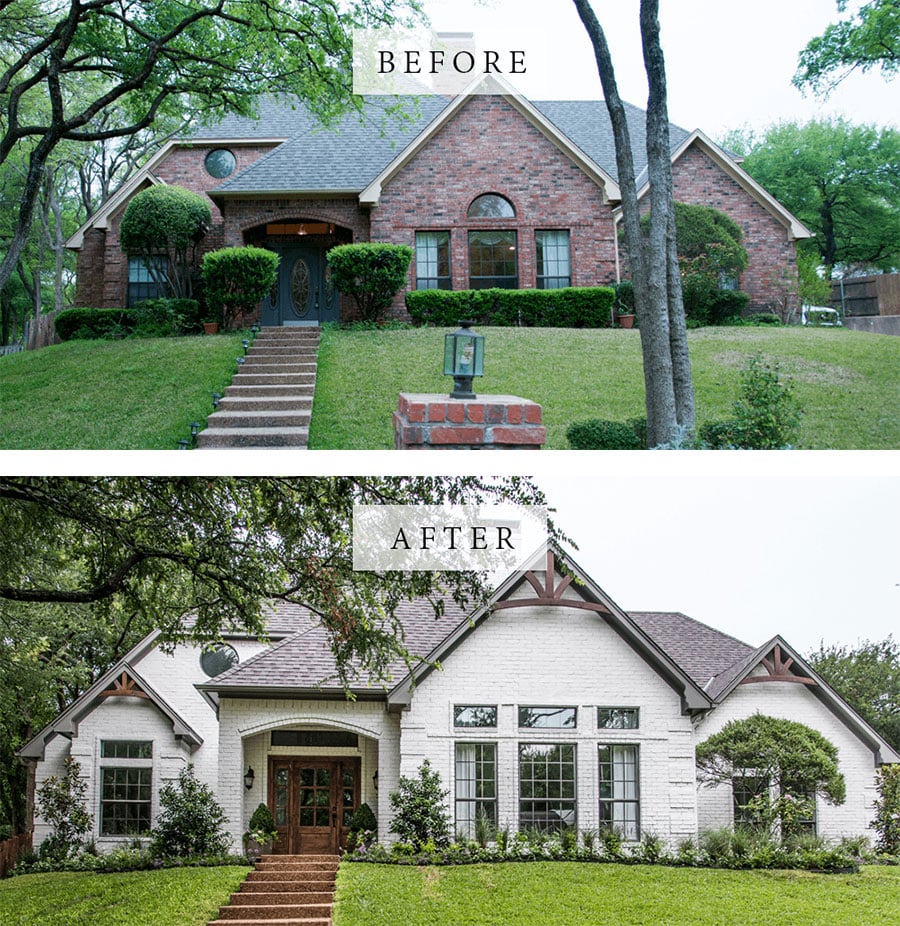 Best House Exterior Renovations By Joanna Gaines; Here are the best before and after reveals on the show Fixer Upper. House Front, Curb Appeal and Home Front. || Southern House, bungalow, brick painted