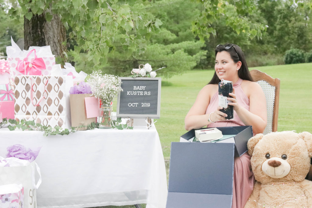 I loved all the pink, white, and gold gift wrap at my pretty in pink baby shower!