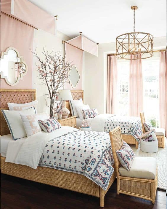 Here are 9 bedroom style tips for twins! Take a classic children's bedroom and off a stylish twin twist with these unique interior design ideas! #TwinBedrooms #TwinRooms || Nikki's Plate