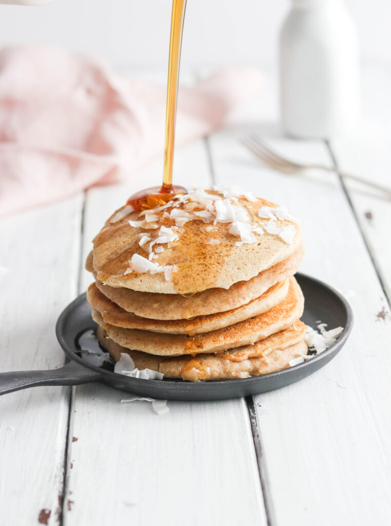 The Best Healthy Pancake Recipe; looking for healthy gluten free and dairy free pancakes? Look no further! Enjoy these fluffy soft delicious pancakes. The secret is in the gluten free flour, almond milk and coconut oil! #glutenfreepancakes #dairyfreepancakes