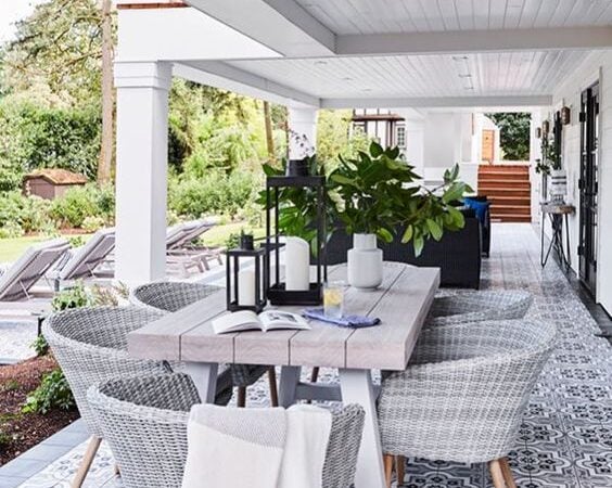 15 Deck Must Haves for Summer Entertaining; outdoor dining table, wicker chairs