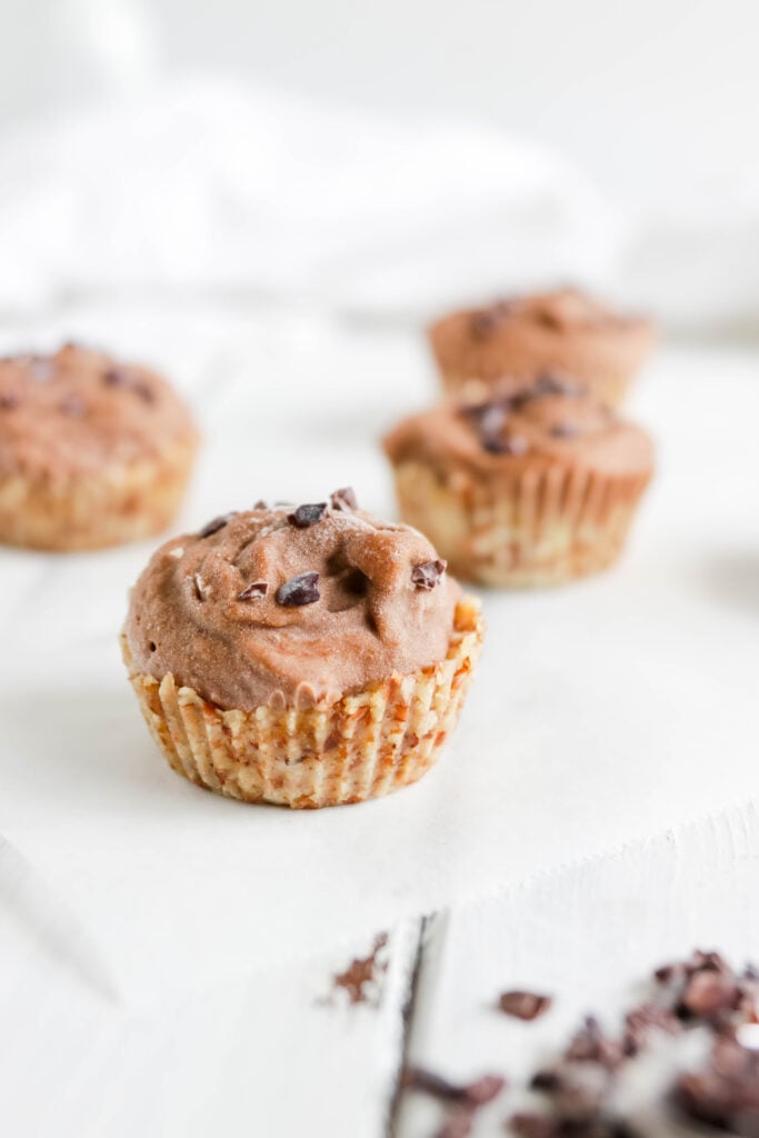 Chocolate Peanut Butter Ice Cream Cups; Vegan, dairy free and gluten free banana ice cream bites packed with cocoa and PB flavours.