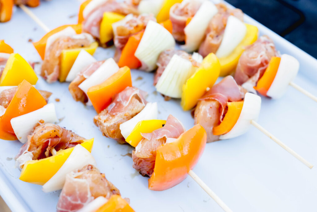 Raw Prosciutto Wrapped Chicken Skewers