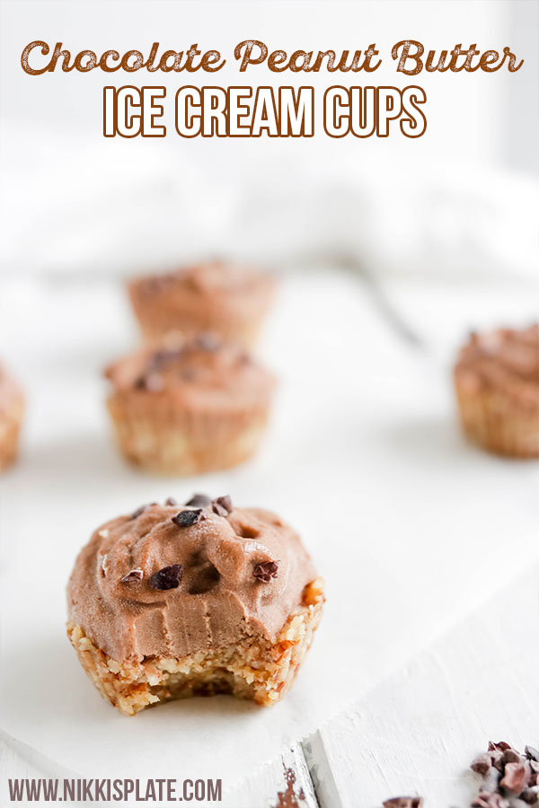 Chocolate Peanut Butter Ice Cream Cups; Vegan, dairy free and gluten free banana ice cream bites packed with cocoa and PB flavours.