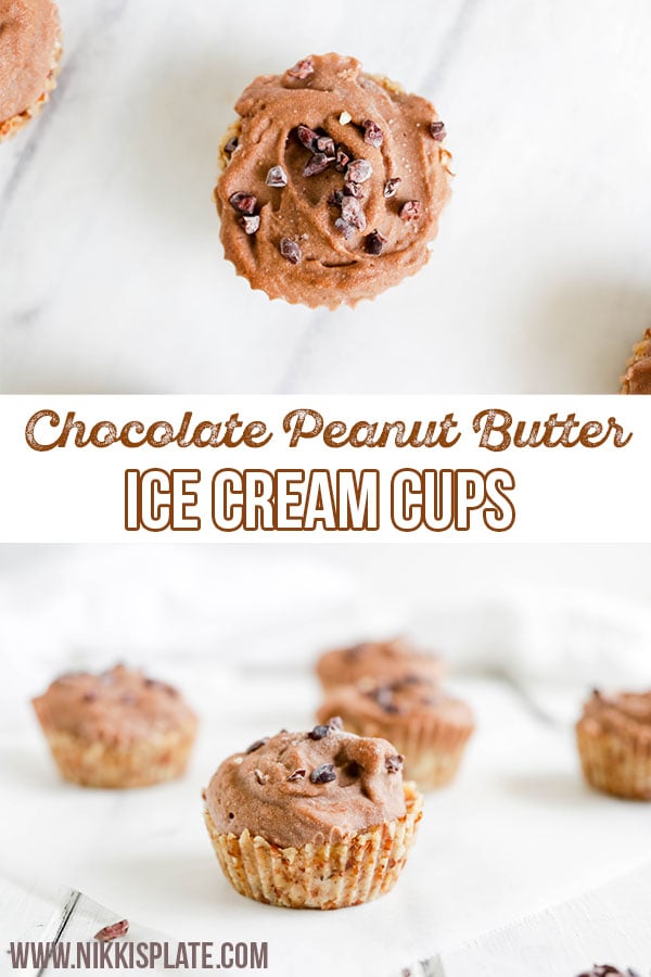 Chocolate Peanut Butter Ice Cream Cups; Vegan, dairy free and gluten free banana ice cream bites packed with cocoa and PB flavours.