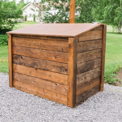 How to Build an Outdoor Garbage Box; a do it yourself guide for building a garbage box storage unit. Free up room in your garage and sheds with this easy to follow garbage storage plan.