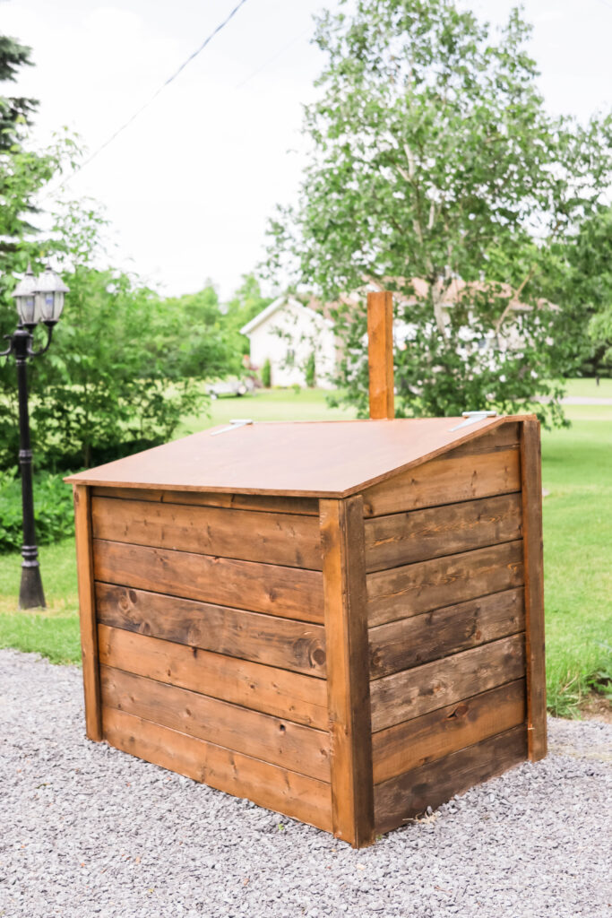 How to Build an Outdoor Garbage Box; a do it yourself guide for building a garbage box storage unit. Free up room in your garage and sheds with this easy to follow garbage storage plan.