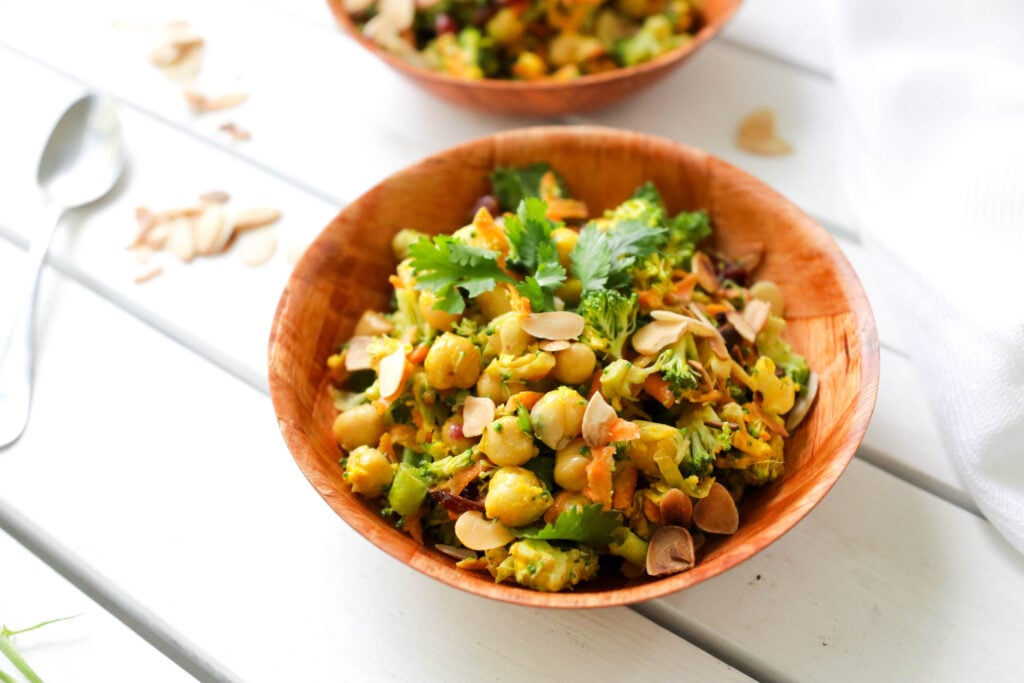 Curried Chickpea and Broccoli Salad; a healthy vegan salad that is bursting with curry spices and unique flavours. {Gluten Free & Vegan}