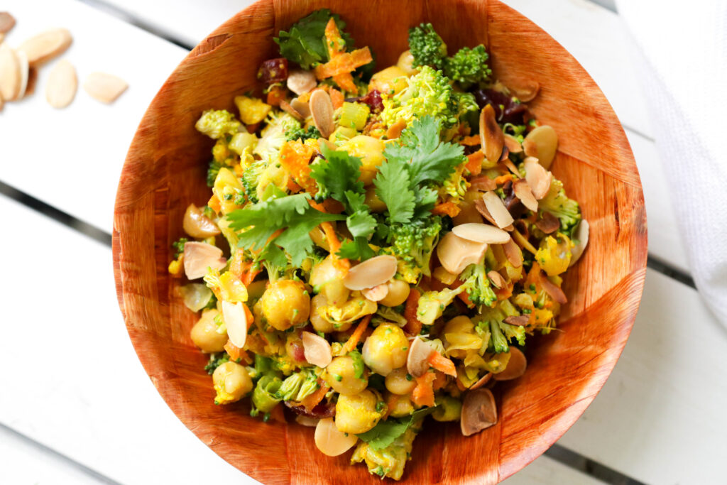 Curried Chickpea and Broccoli Salad; a healthy vegan salad that is bursting with curry spices and unique flavours. {Gluten Free & Vegan}