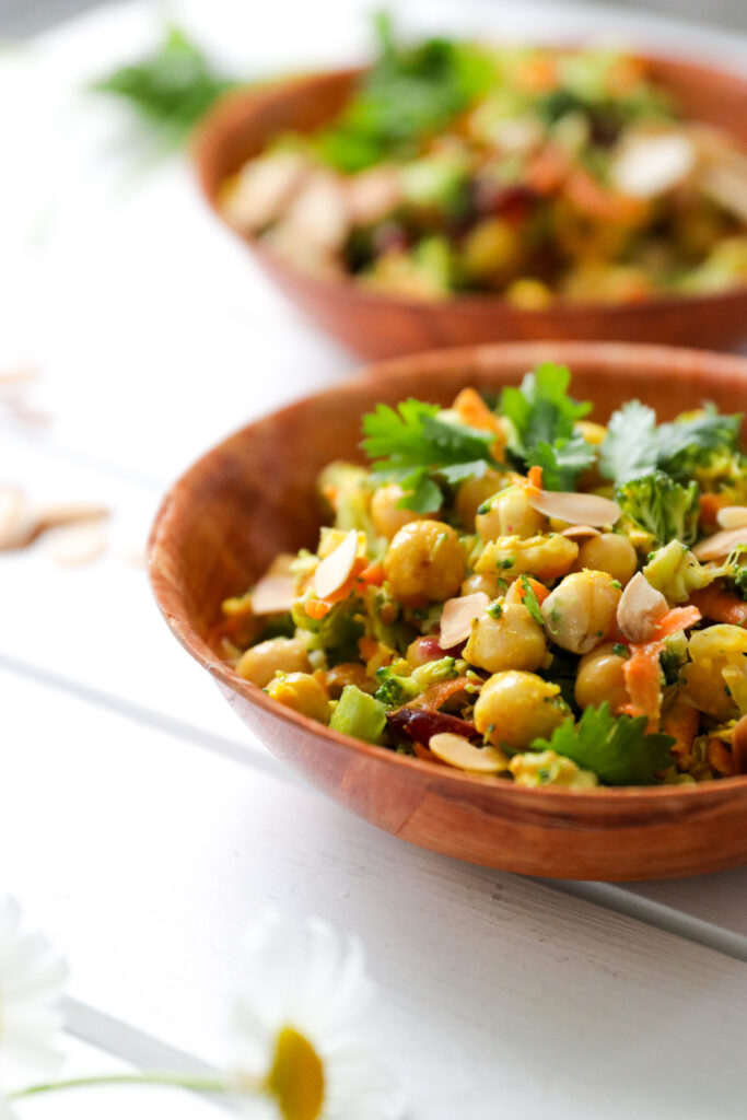 Curried Chickpea and Broccoli Salad; a healthy vegan salad that is bursting with curry spices and unique flavours. {Gluten Free & Vegan}