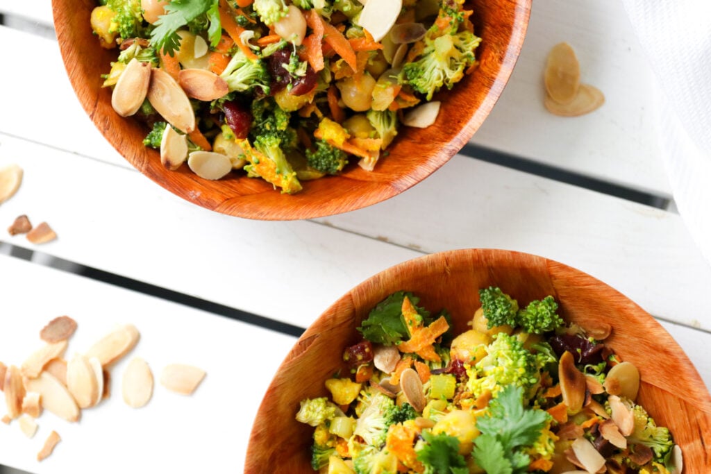 Curried Chickpea and Broccoli Salad; a healthy vegan salad that is bursting with curry spices and unique flavours. {Gluten Free & Vegan}