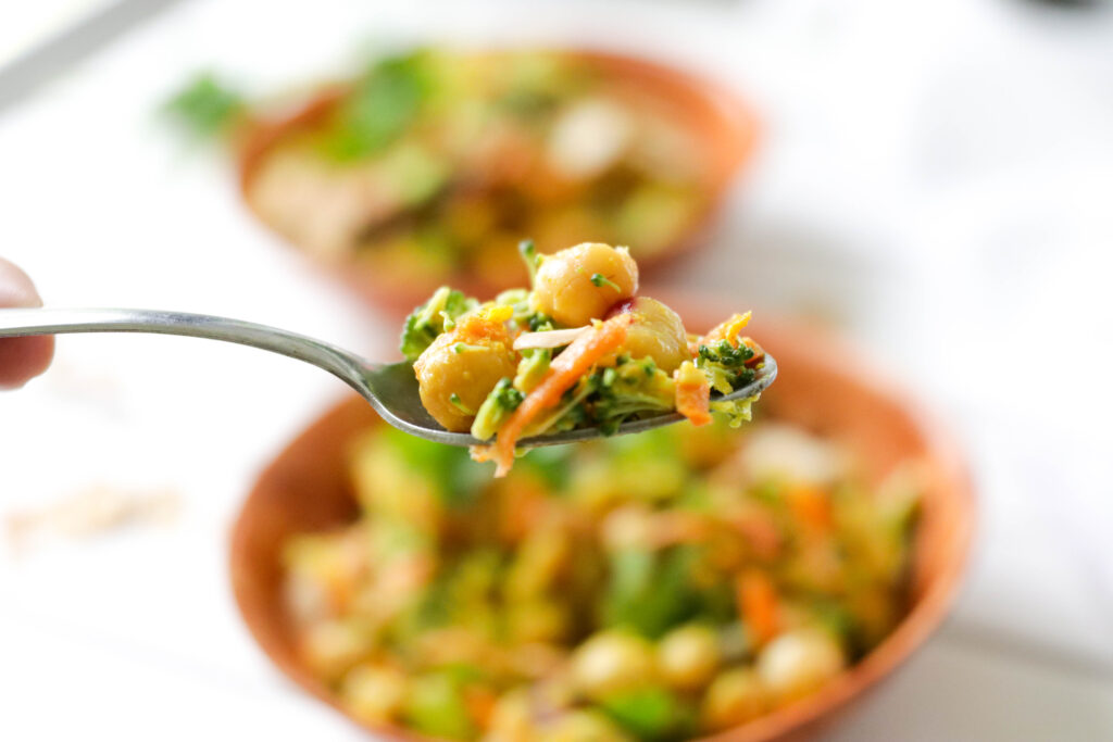 Curried Chickpea and Broccoli Salad; a healthy vegan salad that is bursting with curry spices and unique flavours. {Gluten Free & Vegan}