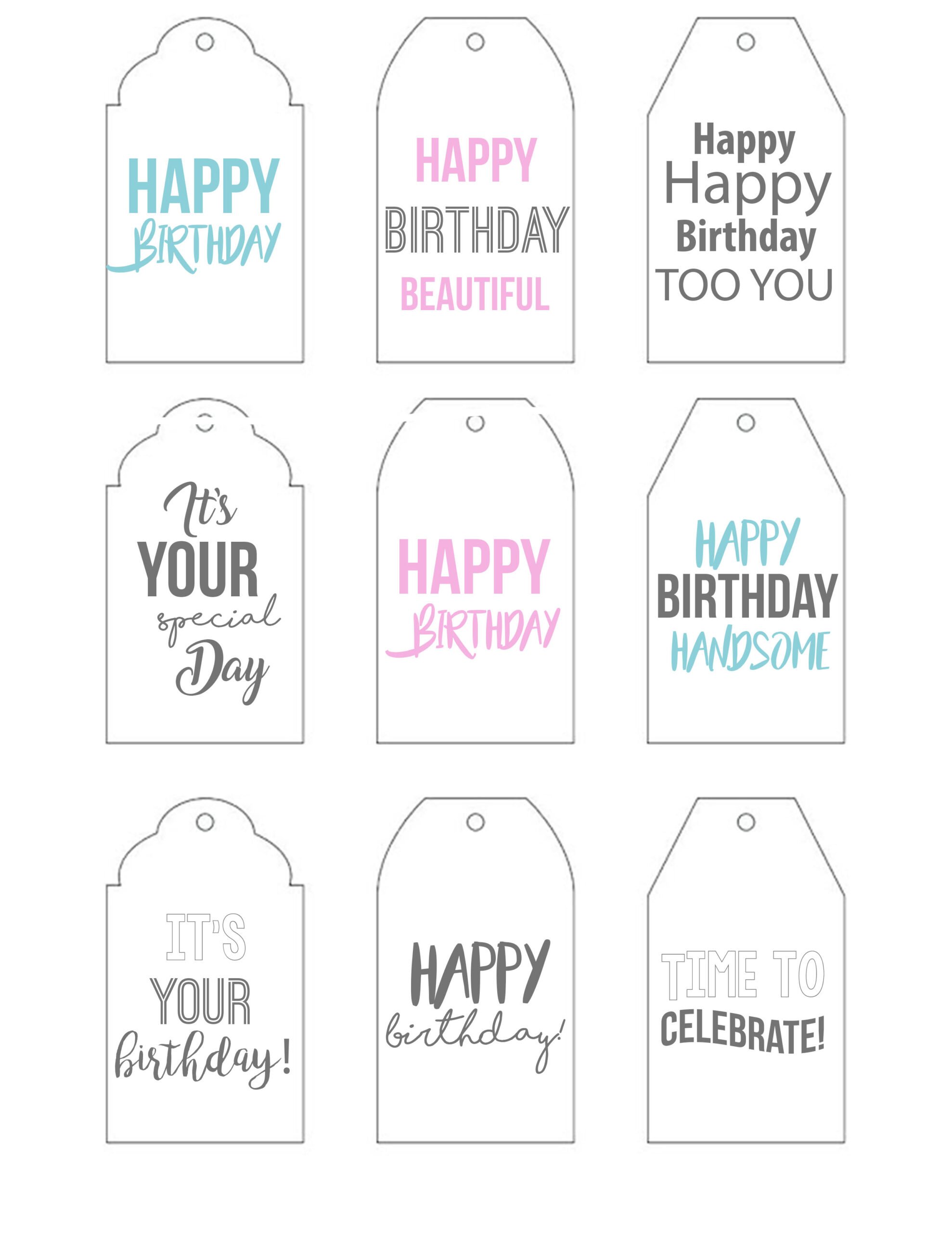Free Printable Happy Birthday Tags; easy print and cut out gift tags for that perfect birthday present! Minimal ink used! #freeprintables #happybirthdaytags