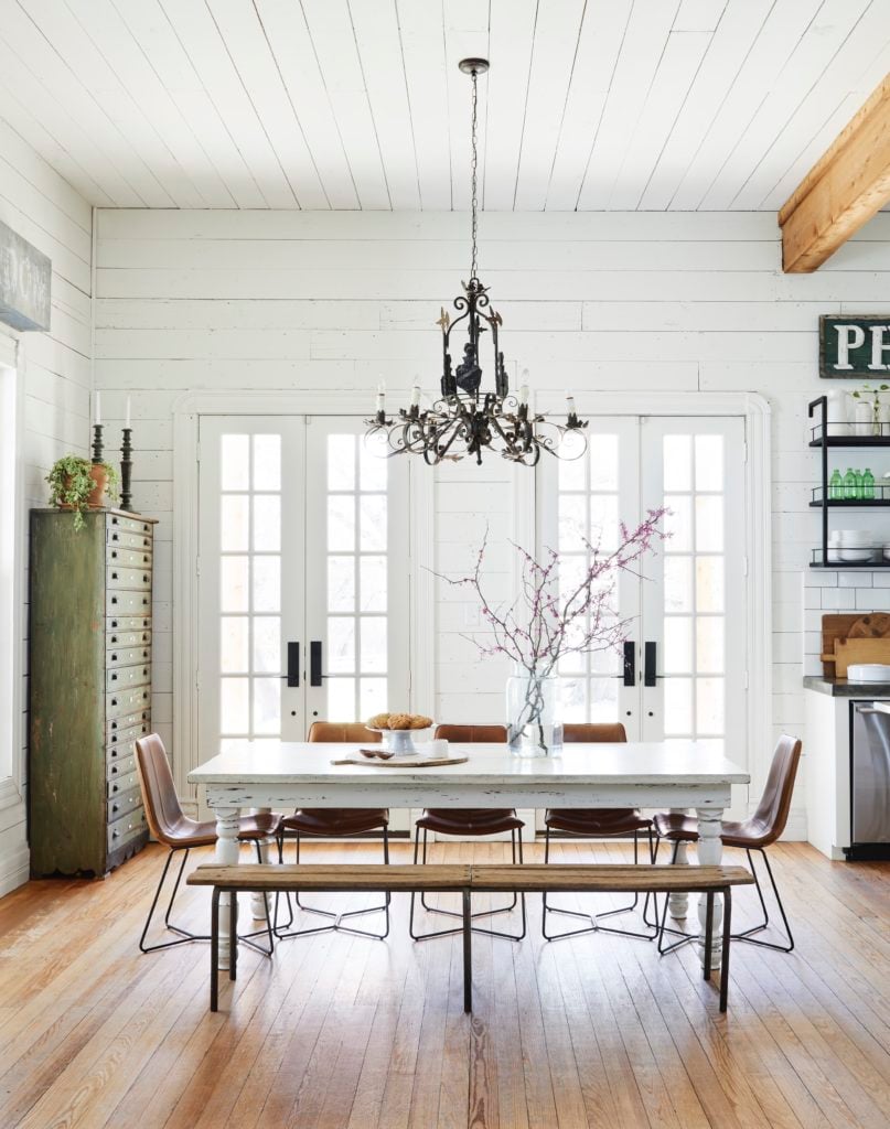 Country Dining Room, Rustic farmhouse table, white shiplap dining room; Joanna Gaines Full Farmhouse Tour: Entire look inside Chip and Joanna Gaines's home