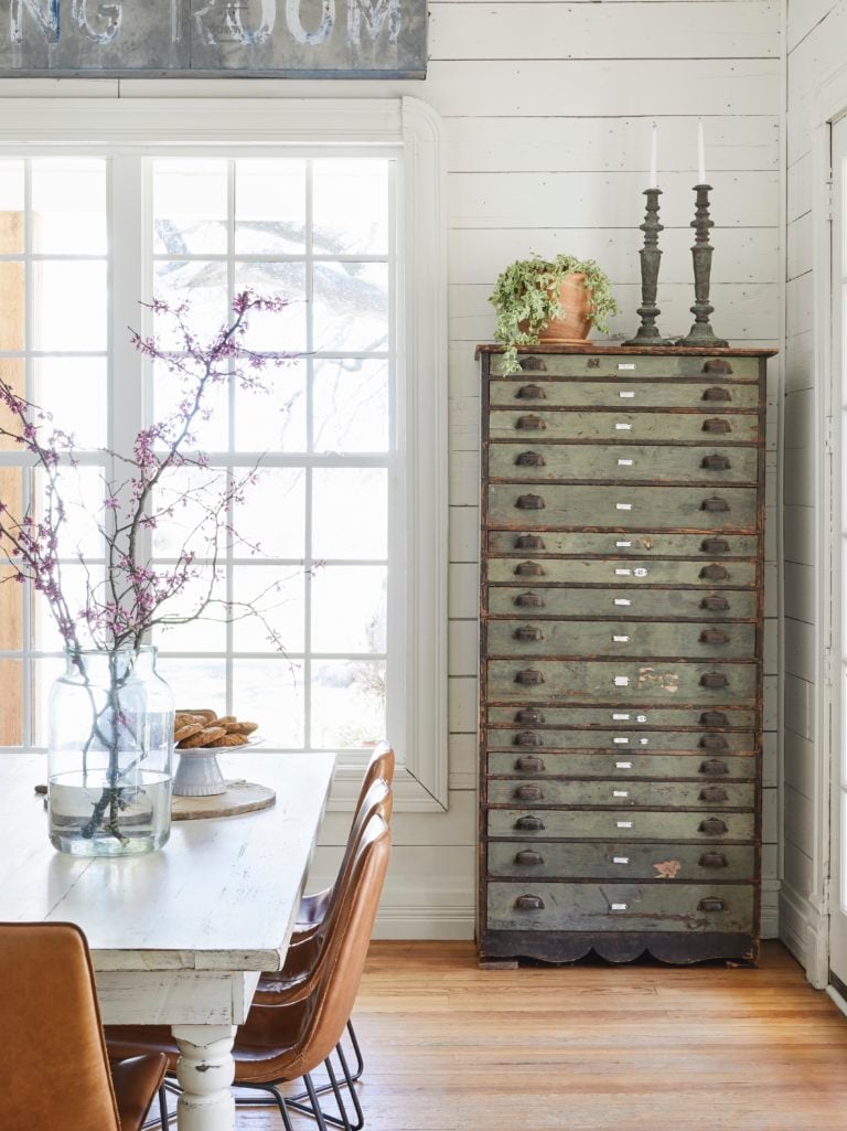 Country Dining Room, Rustic farmhouse table, white shiplap dining room; Joanna Gaines Full Farmhouse Tour: Entire look inside Chip and Joanna Gaines's home