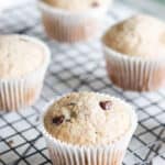 These Low Fat Chocolate Chip Banana Muffins are healthy, fluffy, naturally sweetened and bursting with banana and chocolate chip flavour! Enjoy a muffin for breakfast without all the added calories!