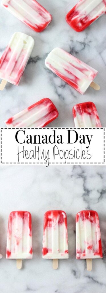 Canada Day Healthy Popsicles, red and white popsicles. Cold 