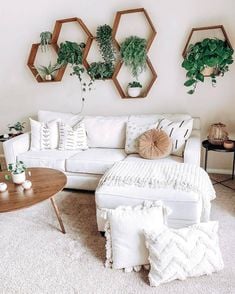 Behind Couch Decor Ideas for Your Living Room; plants on wall behind a couch, wall greenery, abstract art, plants on wall, above couch wall greenery