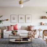 Best NEW Living Rooms by Joanna Gaines from Fixer Upper; blue accents, white couch, farmhouse, vintage