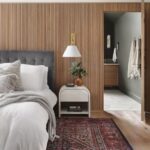 Best NEW bedrooms by Joanna Gaines from Fixer Upper; wood accent wall, gold scones, grey headboard