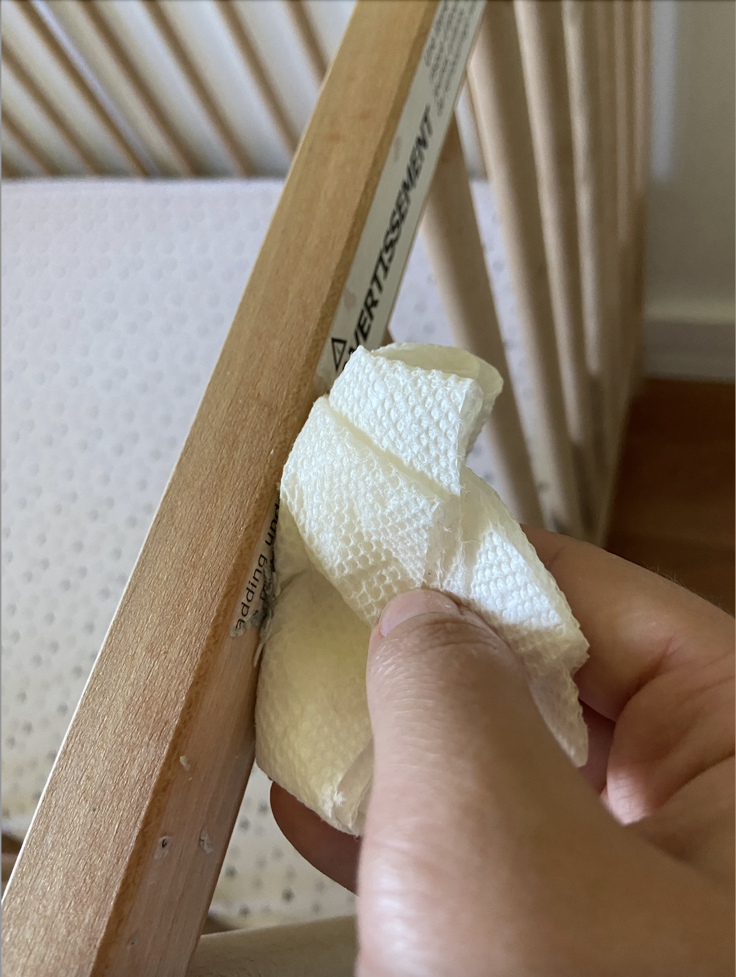 How to Remove the Warning Label off the Ikea Crib; simple tricks to remove the large sticker on the side of the SNIGLAR ikea crib