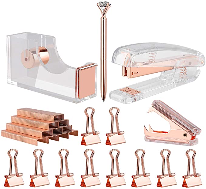 Rose gold desk accessories - 15 Pretty Home Office Must Haves to Boost Style and Productivity; When it comes to home office design, the right tools for the job are essential. Here are 15 pretty must have items to help you stay organized, productive and stylish.
