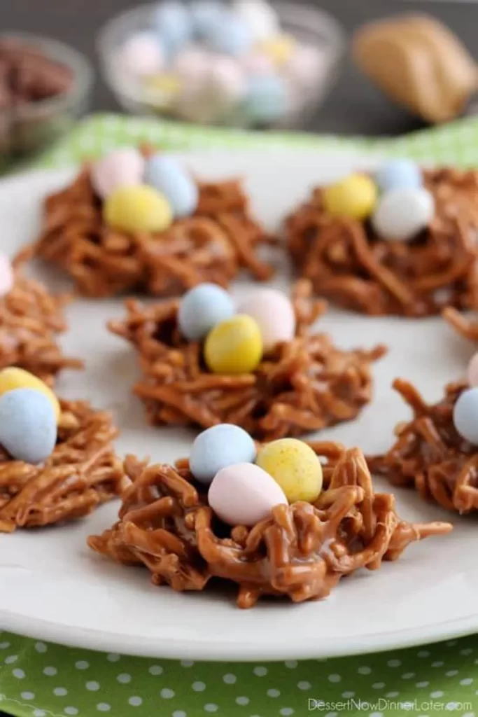 Peanut butter egg nests - - 25 Creative Leftover Mini Eggs Recipes to Try This Easter; delicious and sweet recipes using extra Cadbury mini eggs - Baked goods, sweets, and cakes!