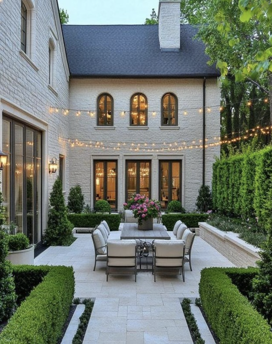 Landscaping ideas for front of house with decorative river rock, boulders, purple flowering plants, and curved edging along a concrete walkway.