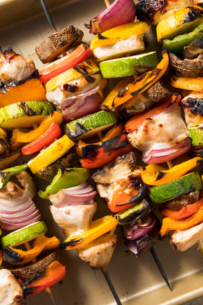 Homemade Grilled Chicken Kebab Skewers with Healthy Veggies - 10 Easy Campfire Recipes (Be the Master of Campfire Cooking); Here are 10 campfire cooking recipes to try this summer!
