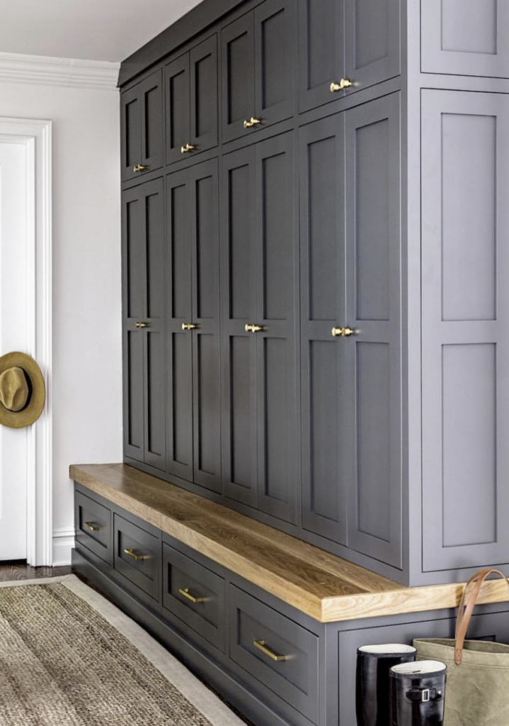 39 Tips to Decorate a Mudroom on a Budget; lockers. built ins, grey, cabinetry