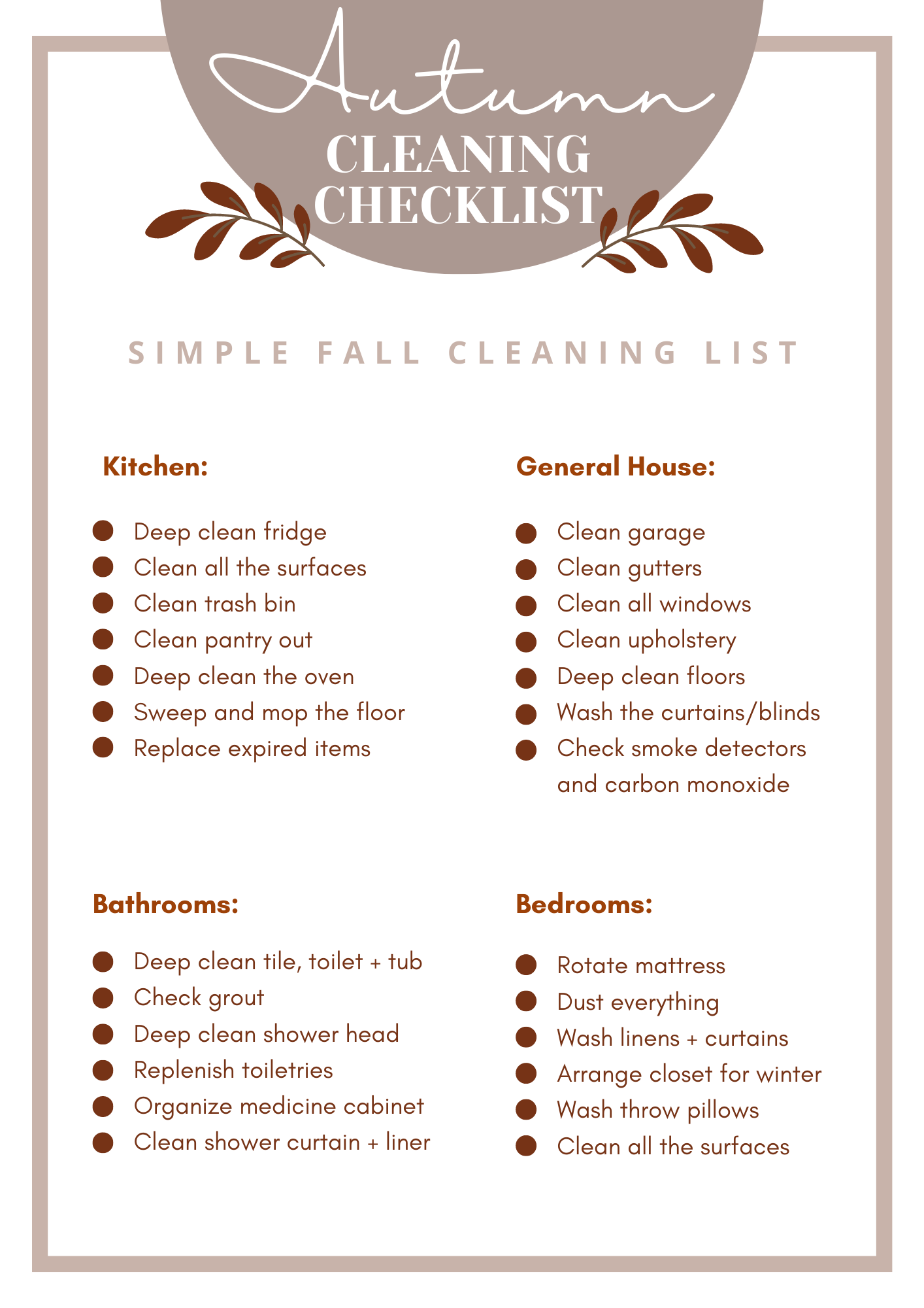utumn Cleaning Checklist with Printable; Put fall cleaning on your schedule with this fall cleaning checklist! House cleaning checklist for fall!