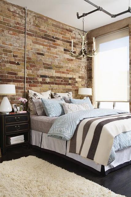 Exposed brick wall in bedroom - Best Bedroom Accent Walls on Pinterest