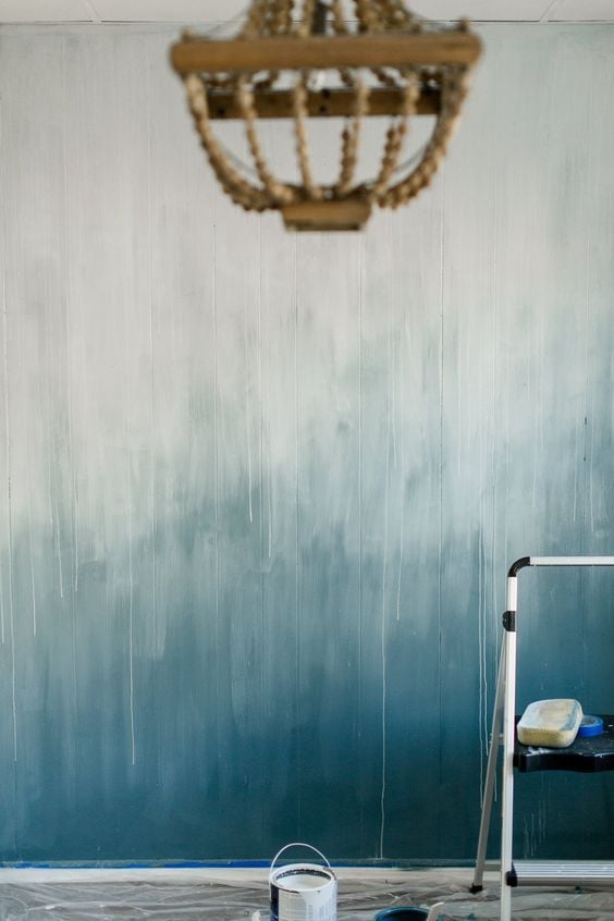 blue Ombre accent wall in the bedroom