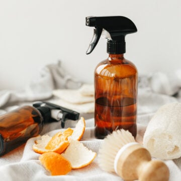 DIY Natural Granite and Marble Cleaner; Easy homemade natural stone cleaner recipe using alcohol, castile soap and lemon essential oil.
