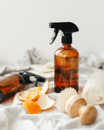 DIY Natural Granite and Marble Cleaner; Easy homemade natural stone cleaner recipe using alcohol, castile soap and lemon essential oil.