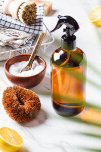Natural Window and Glass Cleaner Recipe; easy homemade window and glass cleaning solution made with rubbing alcohol, vinegar, essential oils and cornstarch.