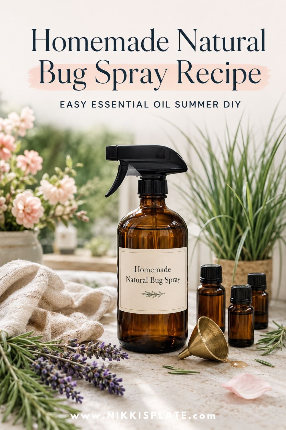 Make this easy homemade natural bug spray recipe with witch hazel and essential oils. This fresh-smelling DIY bug spray is perfect for summer evenings, gardening, camping trips, and relaxing on the patio. Save this simple essential oil bug spray recipe for later!
